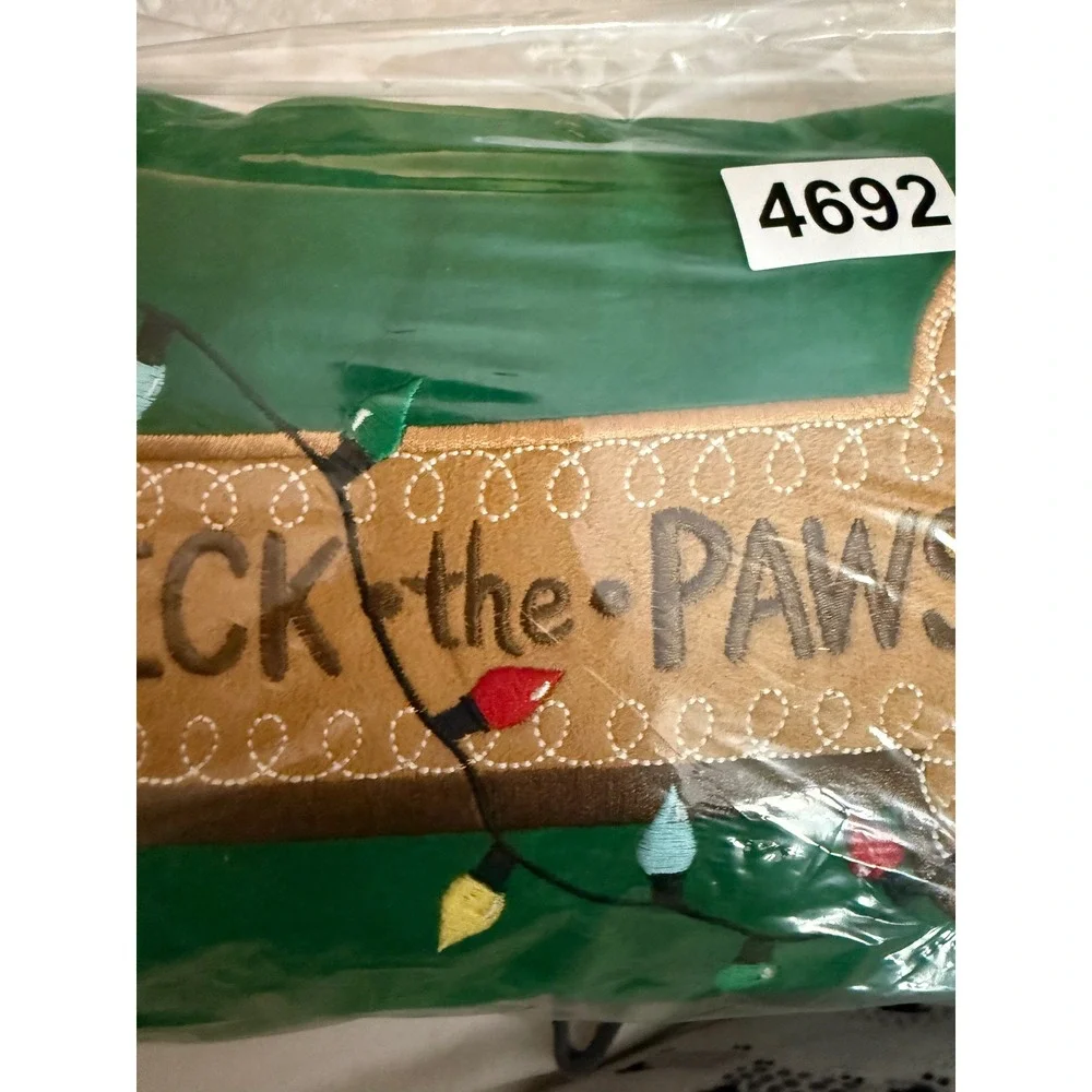 Deck the Paws Christmas Dog Bone Lumbar Pillow Green Velvet Festive Decor 12x8